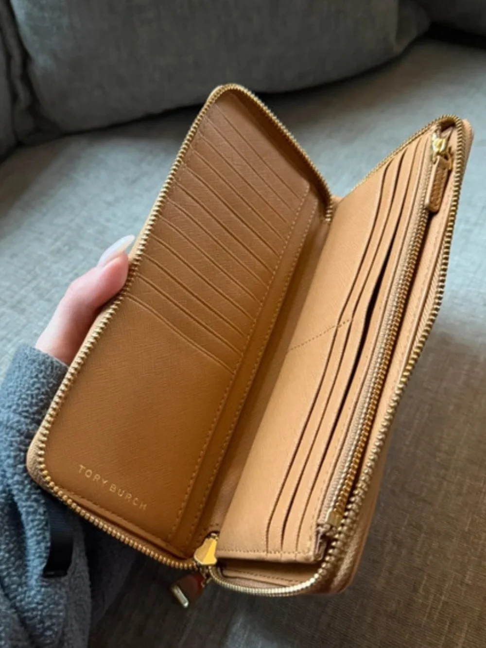 Tory Burch Caramel Leather Zip Wallet Wristlet